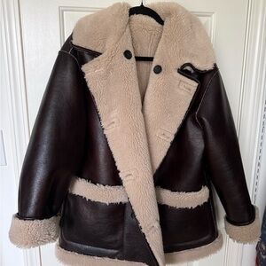 Shearling Lined Brown Leather Jacket
